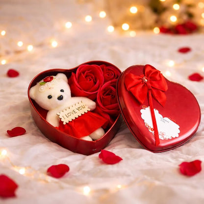 Romantic Heart Gift Box with Teddy & Roses for Love