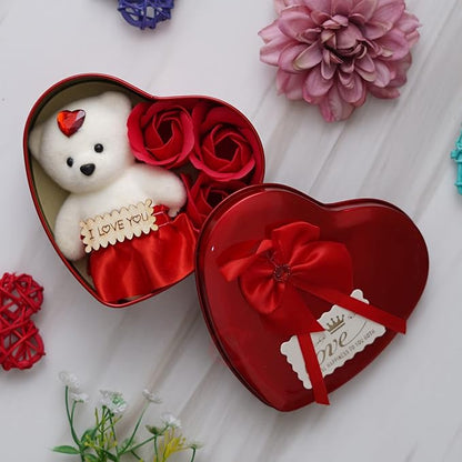 Romantic Heart Gift Box with Teddy & Roses for Love