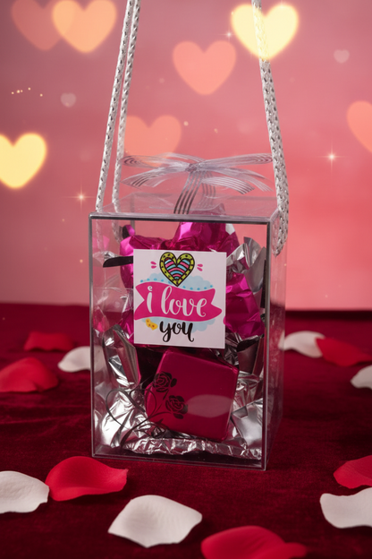 Romantic I Love You chocolate gift box in transparent box for Valentine’s Day gift