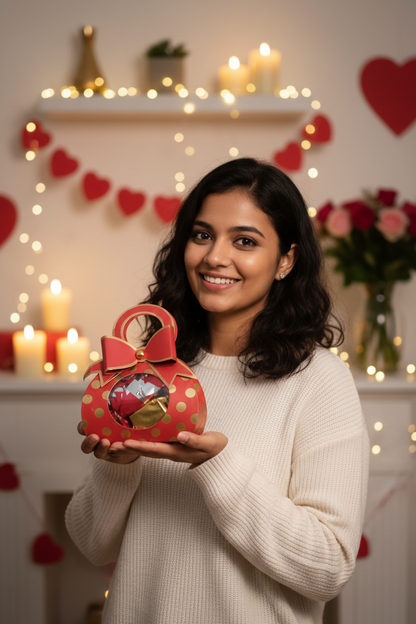 Buy heart shape chocolate gift bag online. Perfect romantic gift for Valentine’s Day, birthday, anniversary & surprise gifting. Premium quality.