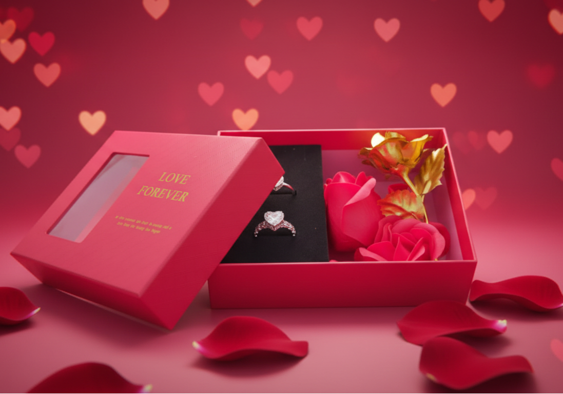 Buy Love Forever ring & chain gift box with rose. Perfect Valentine, anniversary & romantic gift for girlfriend or wife in India.