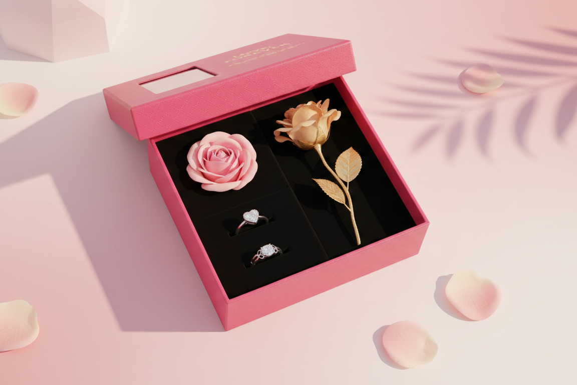 ncludes ring, chain & artificial rose