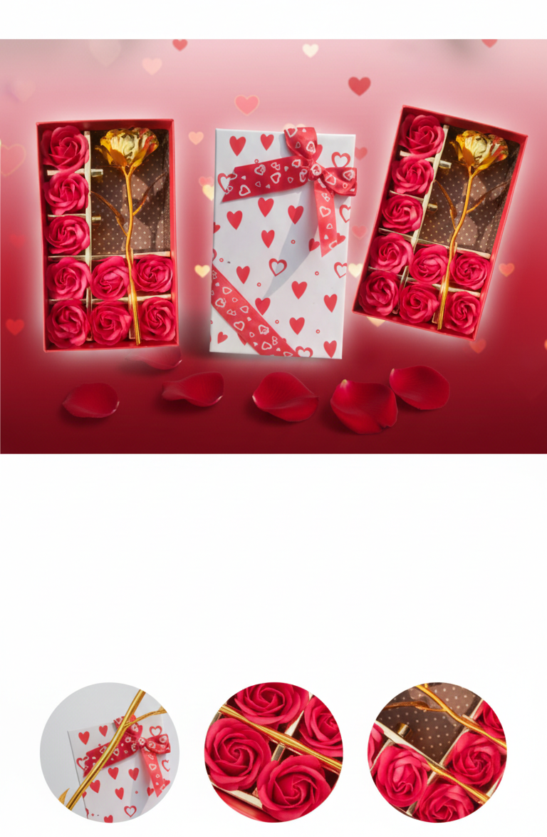 Golden Rose Heart Gift Box – Romantic Valentine Surprise