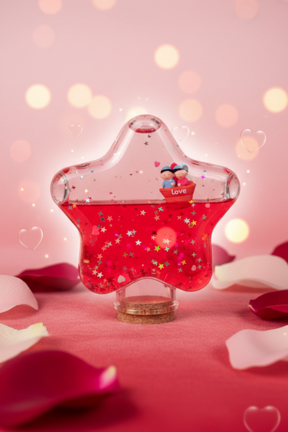 Romantic star shaped love showpiece gift for couples with glitter and couple figurine