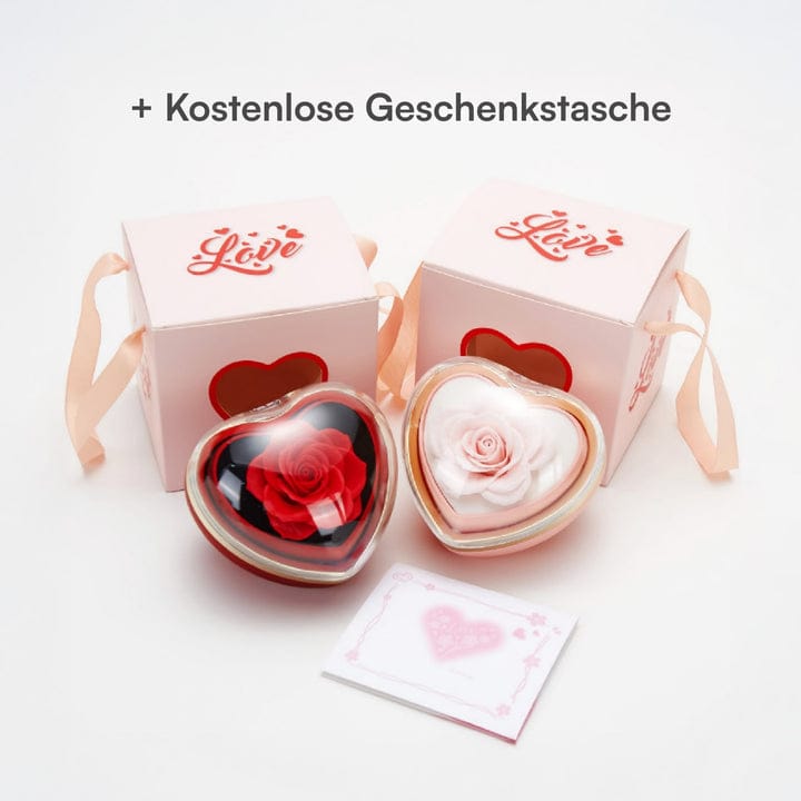 Eternal red rose in heart shaped luxury gift box with transparent cover