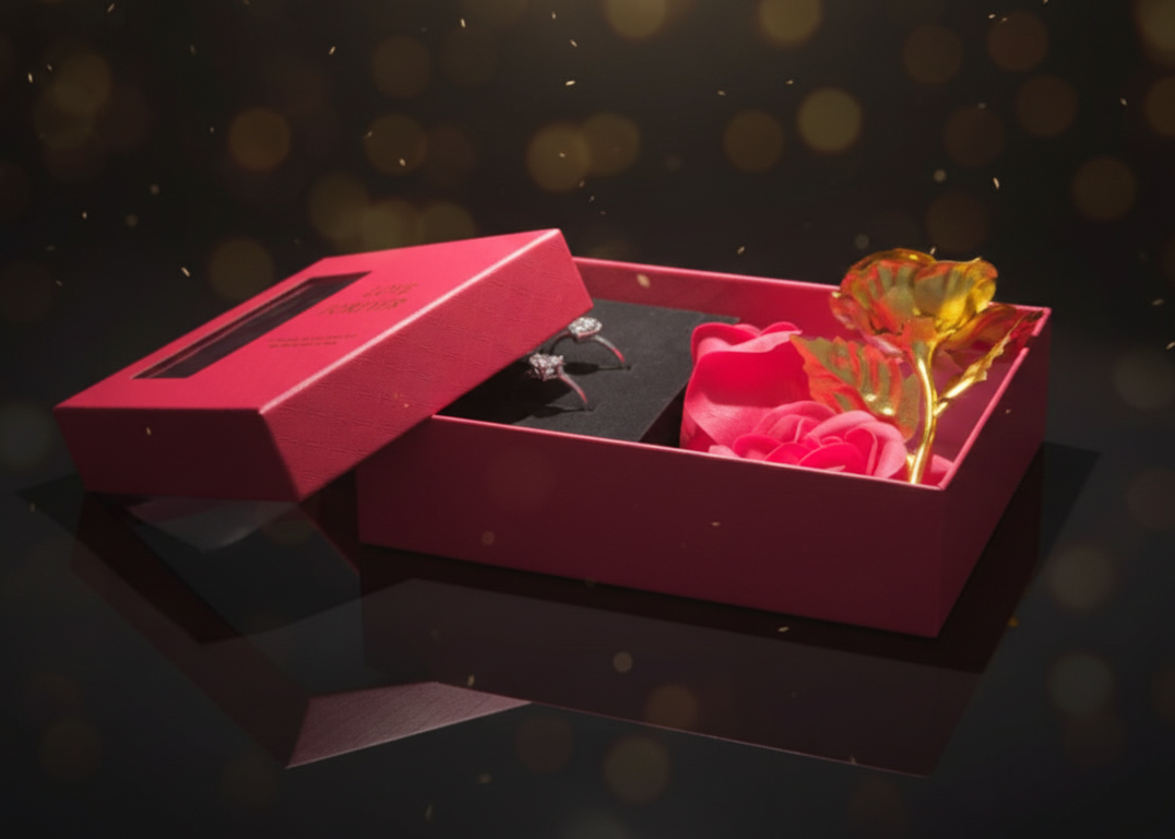 Buy Love Forever ring & chain gift box with rose. Perfect Valentine, anniversary & romantic gift for girlfriend or wife in India.
