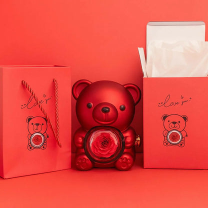 Buy red teddy bear rose gift box with necklace. Perfect Valentine, birthday & anniversary gift for girlfriend or wife. Order online in India.